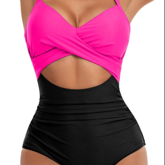 Women's One Piece Swimsuits Tummy Control Cutout High Waisted Bathing Suit - Picture 2 of 3